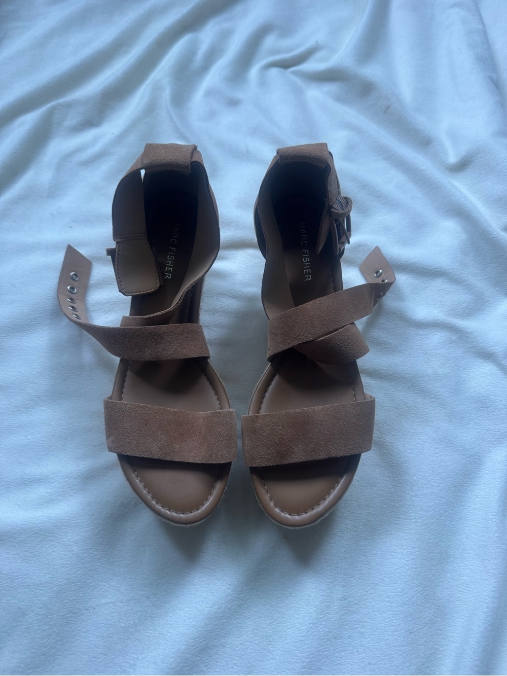 Marc Fisher Zaide espadrille tan suede platform wedge